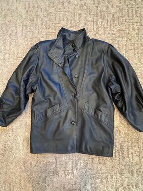 VTG 80s Roby’s Leather Black Jacket 1953 Vera Pelle Shoulder Pads Large Italy